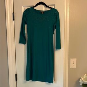 Tommy Bahama Teal Sheath Dress with Raglan Sleeves beaded details